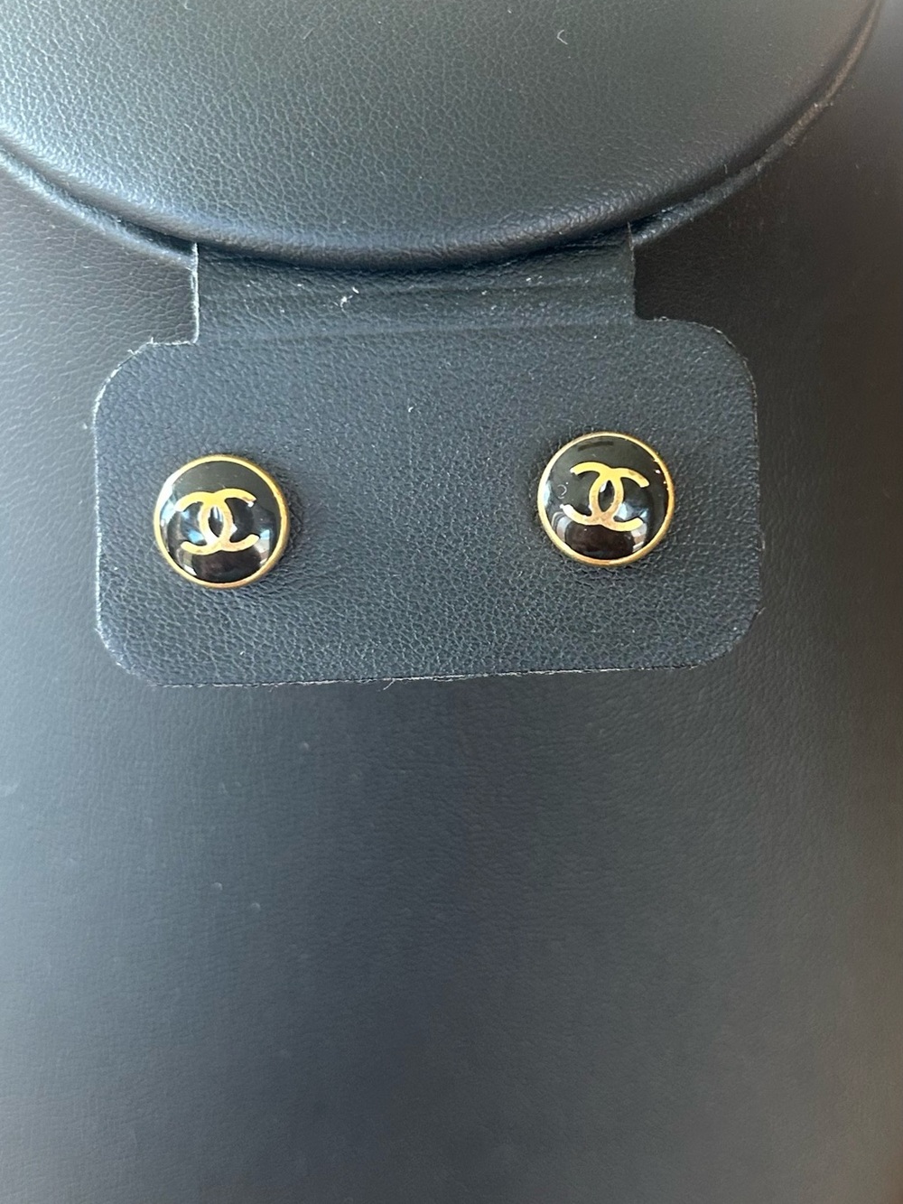 Black & Gold Logo Button Stud Earrings